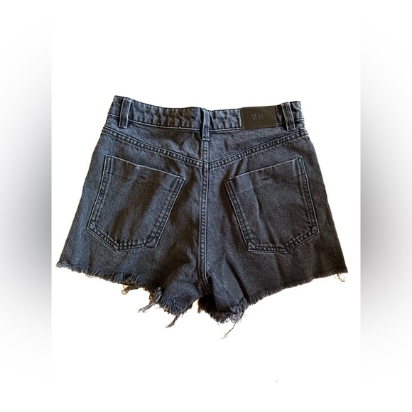 Zara Black Jean Shorts High-Waisted Distressed - Picture 2 of 5